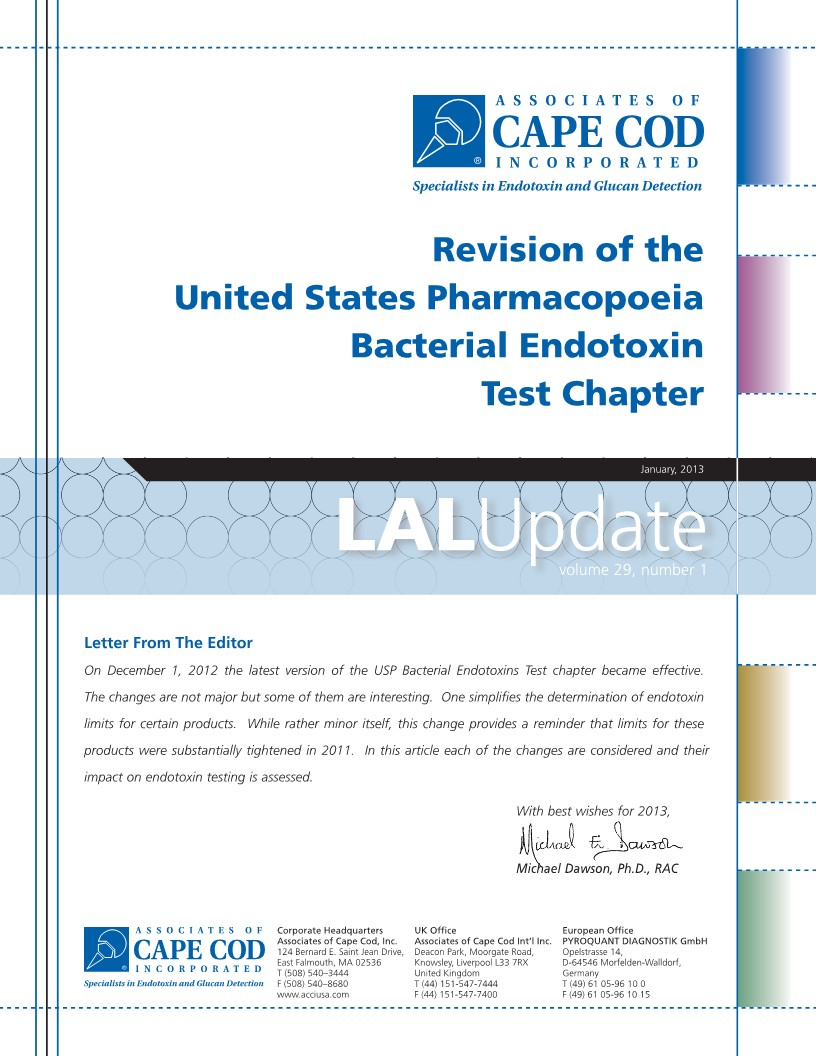 【ACC鲎试剂动态】《美国药典》细菌内毒素测试章节的修订
